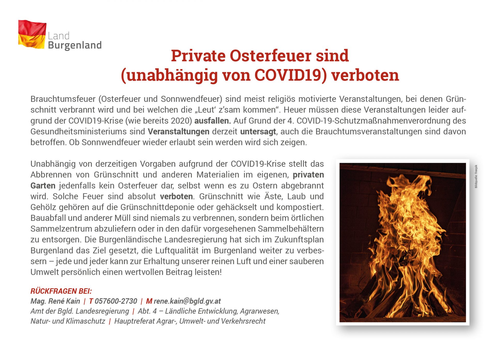 Mehr über den Artikel erfahren Private Osterfeuer sind VERBOTEN