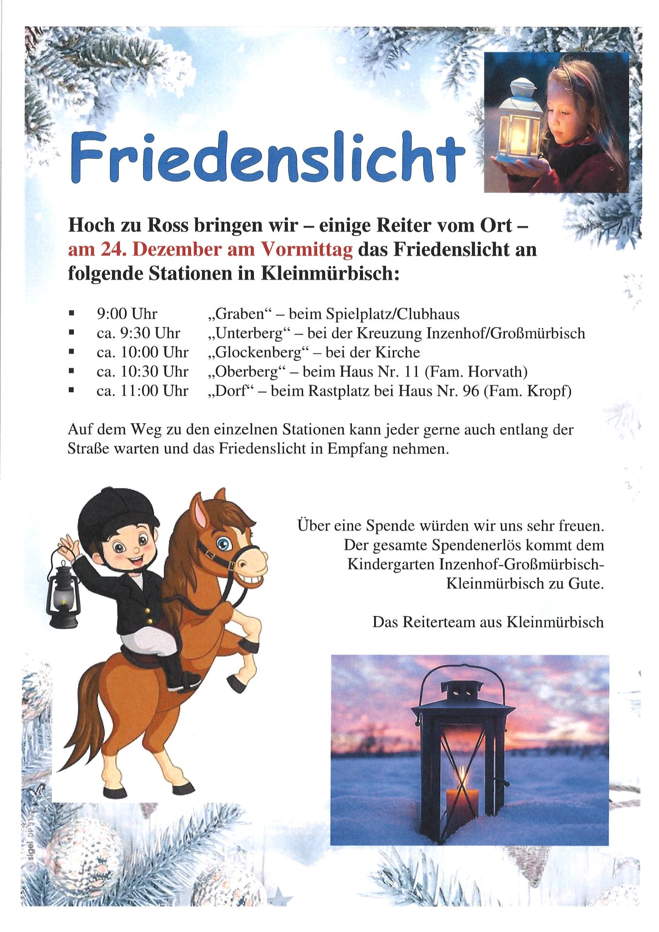 Mehr über den Artikel erfahren Friedenslicht kommt am 24. Dezember nach Kleinmürbisch