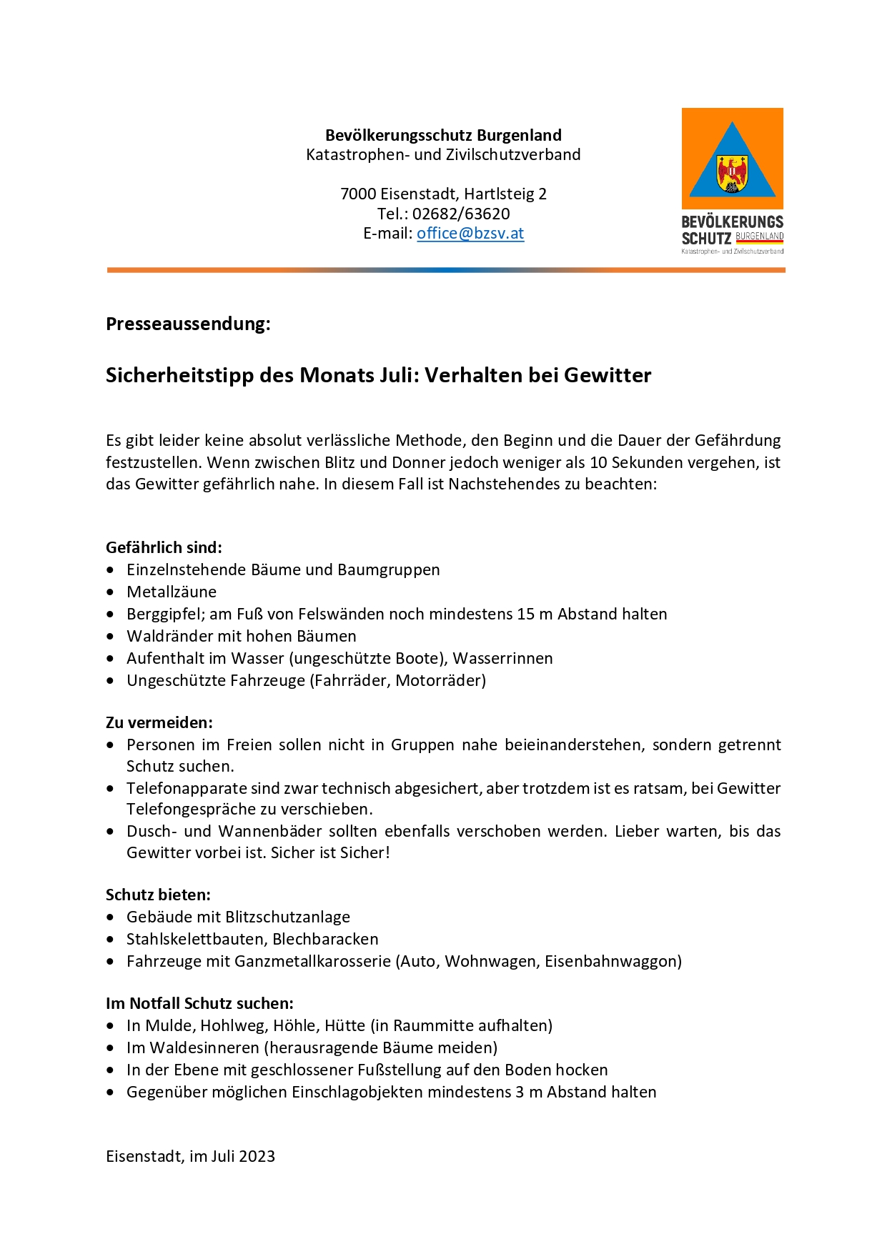 Mehr über den Artikel erfahren Sicherheitstipp – Verhalten bei Gewitter
