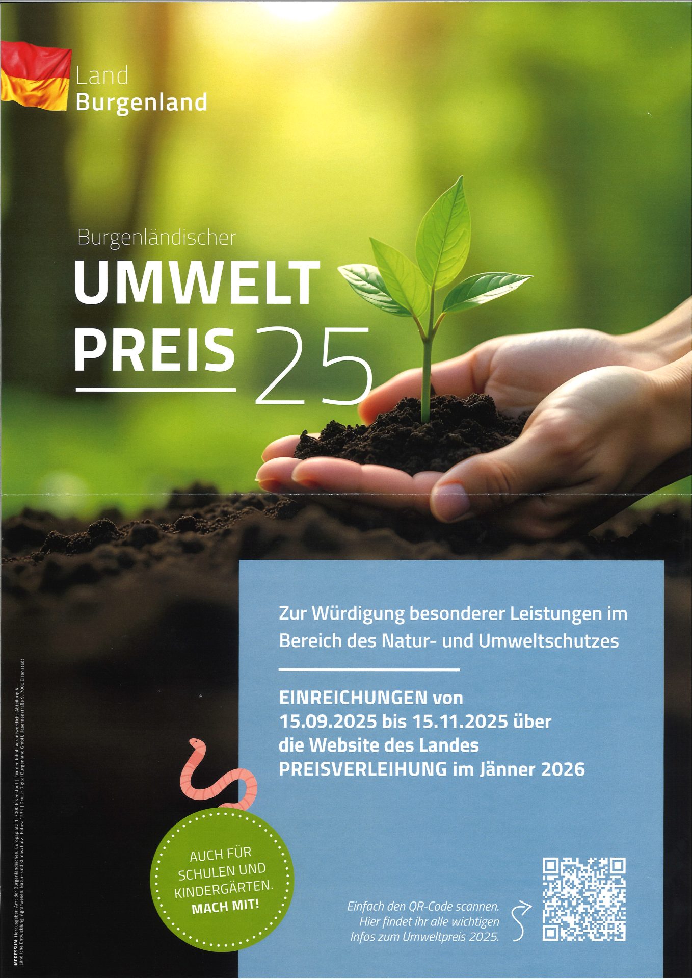 Mehr über den Artikel erfahren Einladung zur Teilnahme am 20. Burgenländischen Umweltpreis